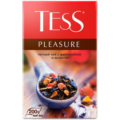 Изображение товара Чай Tess Pleasure чёрный байховый с шиповником и яблоком, 200г