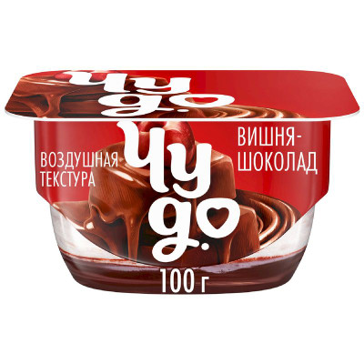 Изображение товара Творожок двухслойный Чудо Вишни с соусом шоколад 4.4%, 100г