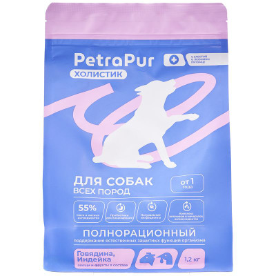 Изображение товара Корм Petrapur Холистик для непродуктивных собак сухой из индейки с говядиной, 1.2кг