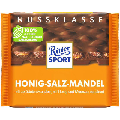 Изображение товара Шоколад молочный Ritter Sport солёный миндаль и мёд, 100г