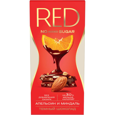 Изображение товара Шоколад тёмный Red Delight с пониженной калорийностью с апельсином и миндалём, 70г
