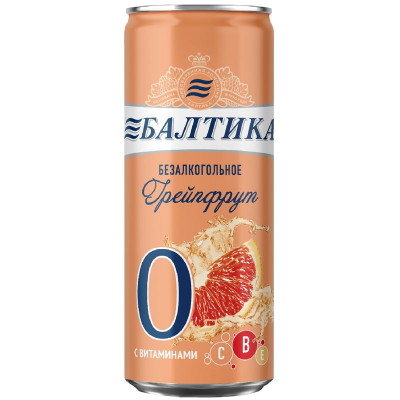 Изображение товара Напиток пивной безалкогольный Балтика №0 Грейпфрут нефильтрованный, 330мл