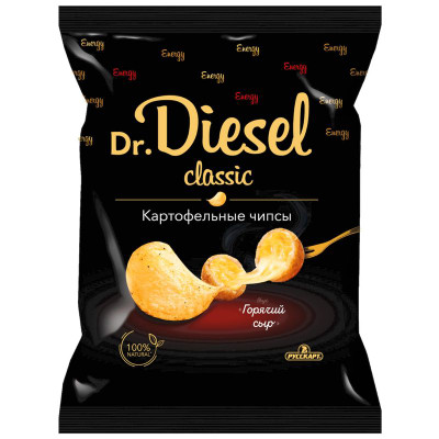 Изображение товара Чипсы Dr.Diesel из натурального картофеля со вкусом горячего сыра, 120г