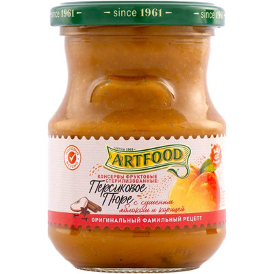 Изображение товара Пюре Artfood персиковое с сушёным яблоком и корицей, 270г