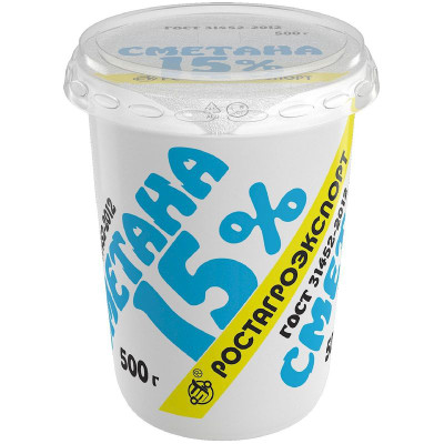 Изображение товара Сметана Ростагроэкспорт 15%, 500г