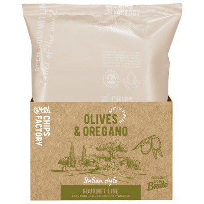 Изображение товара Чипсы Bruto Gourmet Line из натурального картофеля со вкусом оливок и орегано, 80г