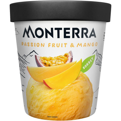 Изображение товара Десерт Monterra Sorbet Passion Fruit & Mango взбитый с маракуйя и кусочками манго замороженный, 300г