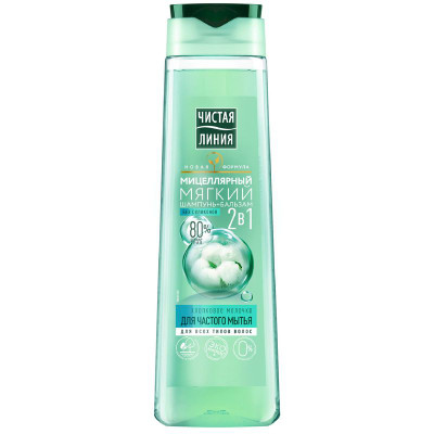 Изображение товара Шампунь-бальзам Чистая Линия Мицеллярный для частого мытья хлопковое молочко 2в1, 400мл
