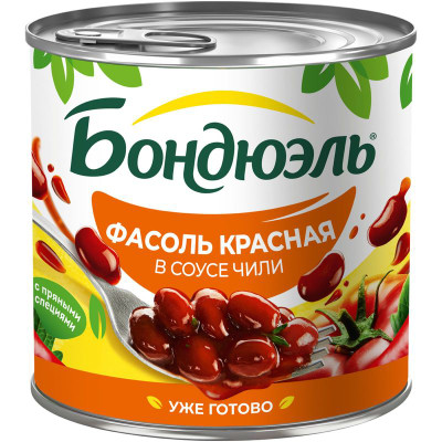 Изображение товара Фасоль красная Бондюэль в томатном соусе чили, 425г