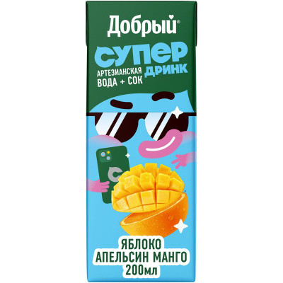 Изображение товара Напиток сокосодержащий Добрый Active kid яблоко-апельсин-манго, 200мл