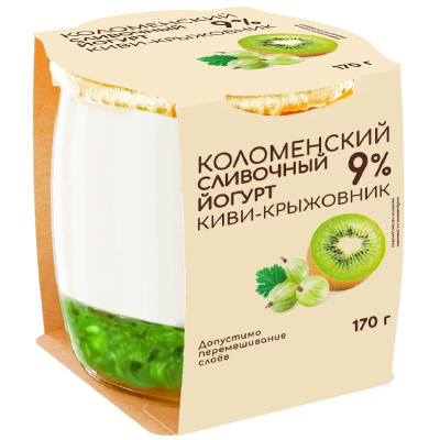 Изображение товара Йогурт сливочный Коломенское Киви-Крыжовник 9%, 170г
