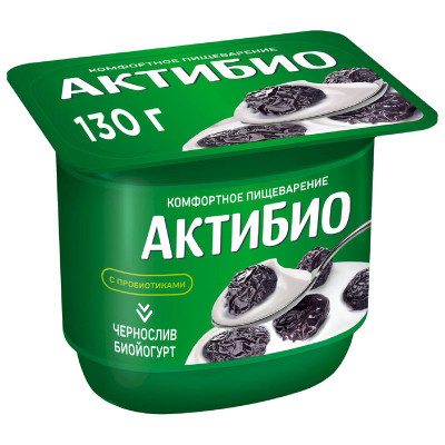Изображение товара Биойогурт Актибио с черносливом обогащенный бифидобактериями 2.9%, 130г