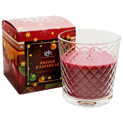 Изображение товара Свеча ароматическая Русская Свечная Мануфактура Яблоки в карамели декоративная, 120г