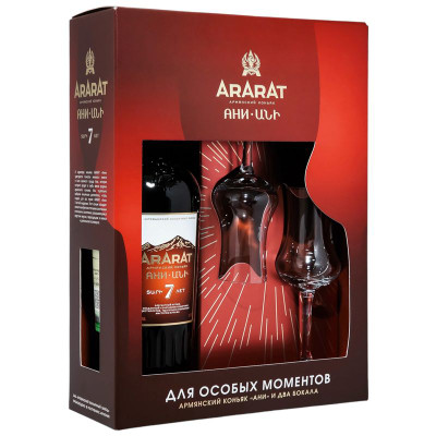 Изображение товара Коньяк Арарат Ани армянский марочный выдержанный 40%, 700мл + 2 бокала