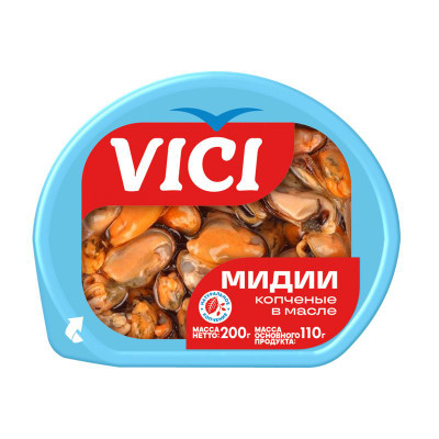 Изображение товара Мидии Vici варёно-копчёные маринованные в масле, 200г