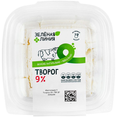 Изображение товара Творог 9% Зелёная Линия, 400г