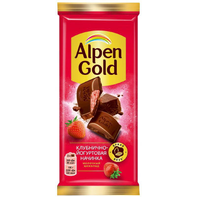 Изображение товара Шоколад Alpen Gold молочный с клубнично-йогуртовой начинкой, 80г