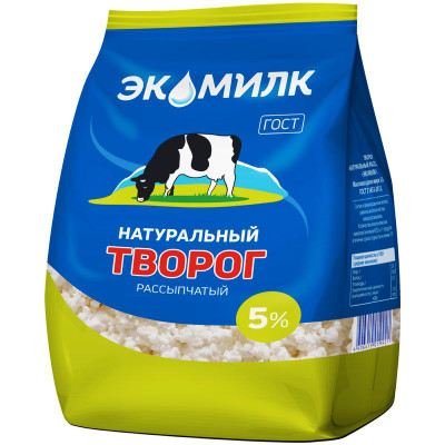 Изображение товара Творог Экомилк натуральный рассыпчатый 5%, 350г
