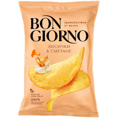 Изображение товара Чипсы Bon Giorno из натурального картофеля со вкусом лисички в сметане, 120г