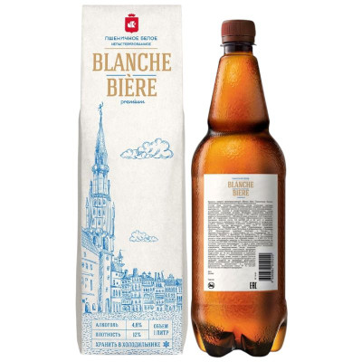 Изображение товара Напиток пивной Blanche Biere Пшеничное Белое нефильтрованный 4.8%, 1л