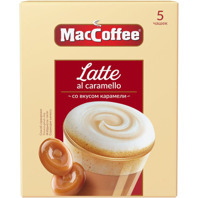 Изображение товара Напиток кофейный Maccoffee Latte 3в1 растворимый со вкусом карамели, 110г