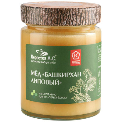 Изображение товара Мёд Берестов А.С. Башкирхан Липовый натуральный цветочный, 350г