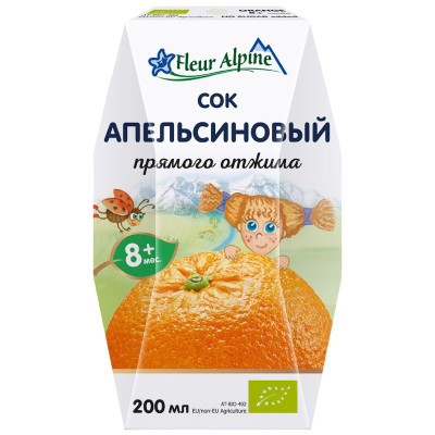 Изображение товара Сок Fleur Alpine Апельсин прямого отжима с 8 месяцев, 200мл