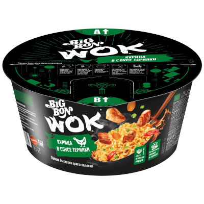 Изображение товара Лапша Big Bon Wok быстрого приготовления Курица в соусе терияки, 85г