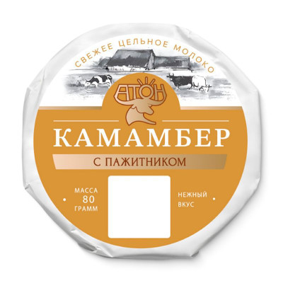 Изображение товара Сыр Атон Камамбер с пажитником мягкий с белой плесенью 50%, 80г
