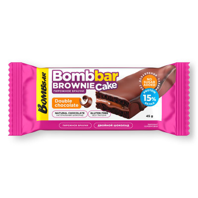 Изображение товара Пирожное Bombbar протеиновое с начинкой со вкусом брауни двойной шоколад, 45г