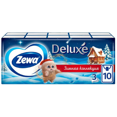Изображение товара Платки носовые бумажные Zewa Deluxe, 10x10шт