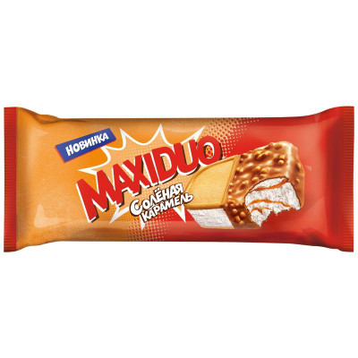 Изображение товара Мороженое Maxi Duo Карамельный сэндвич в сахарном печенье 6%, 94г