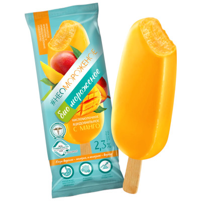 Изображение товара Мороженое Неомороженое кисломолочное ацидофильное манго с бифидобактериями и пищевыми волокнами 2.5%, 70г
