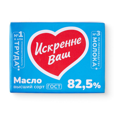 Изображение товара Масло сладкосливочное Искренне Ваш Традиционное несолёное 82.5%, 180г