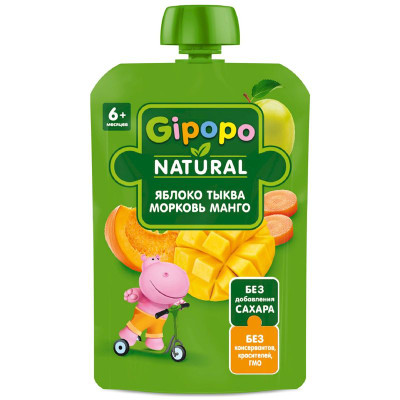 Изображение товара Пюре детское Gipopo Яблоко-Тыква-Морковь-Манго с 6 месяцев, 90г