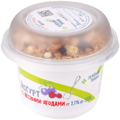 Изображение товара Йогурт с лесными ягодами и гранолой с изюмом 2.7-3.5% Зелёная Линия, 190г