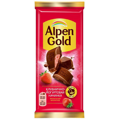 Изображение товара Шоколад Alpen Gold молочный с клубнично-йогуртовой начинкой, 80г