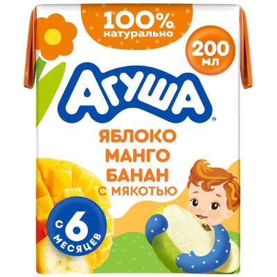 Изображение товара Сок Агуша Яблоко-Манго-Банан с мякотью с 6 месяцев, 200мл