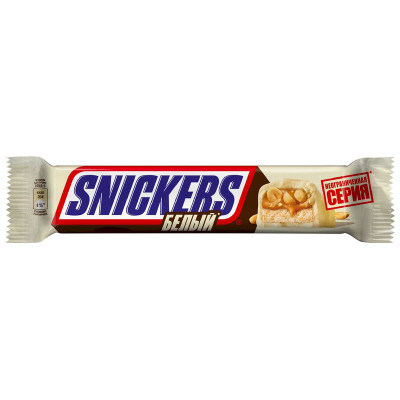 Изображение товара Батончик Snickers Белый шоколад с жареным арахисом-карамелью-нугой, 81г