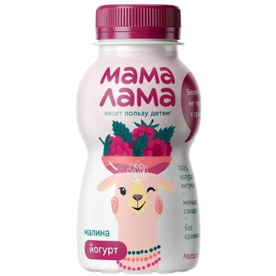 Изображение товара Йогурт питьевой Мама Лама малина с 3 лет 2.5%, 200г