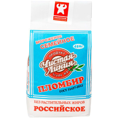 Изображение товара Пломбир Чистая Линия Семейное ванильный 12%, 450г