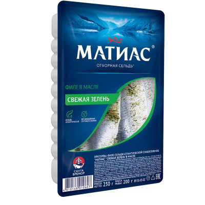 Изображение товара Сельдь филе Санта Бремор Матиас свежая зелень, 250г