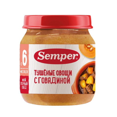 Изображение товара Овощи тушёные Semper с говядиной с 6 месяцев, 100г