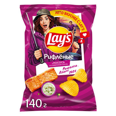 Изображение товара Чипсы картофельные Lay's рифлёные со вкусом лосось в сливочном соусе, 140г
