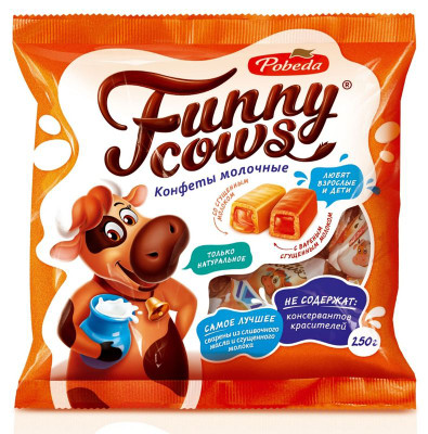 Изображение товара Конфеты Победа Вкуса Funny Cows молочные со сгущённым молоком, 250г