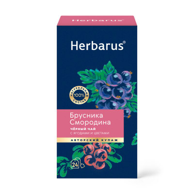 Изображение товара Чай Herbarus брусника-смородина чёрный с добавками, 24х2г