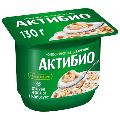 Изображение товара Биойогурт Актибио с отрубями и злаками обогащенный бифидобактериями 2.9%, 130г