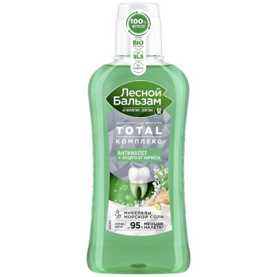 Изображение товара Ополаскиватель Лесной Бальзам для полости рта Total комплекс с морской солью экстрактом имбиря и чаем матча, 400мл