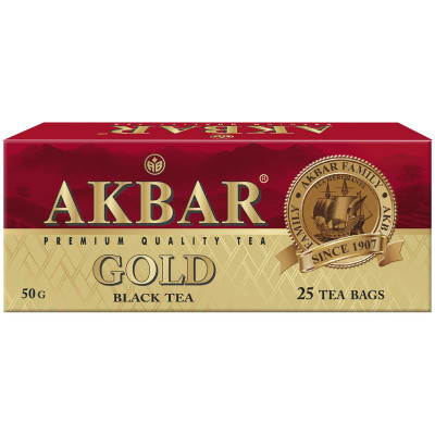 Изображение товара Чай Akbar Голд чёрный байховый цейлонский в пакетиках, 25х2г