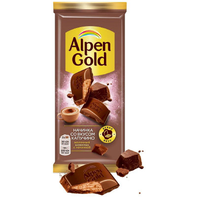 Изображение товара Шоколад Alpen Gold молочный с начинкой со вкусом капучино, 80г